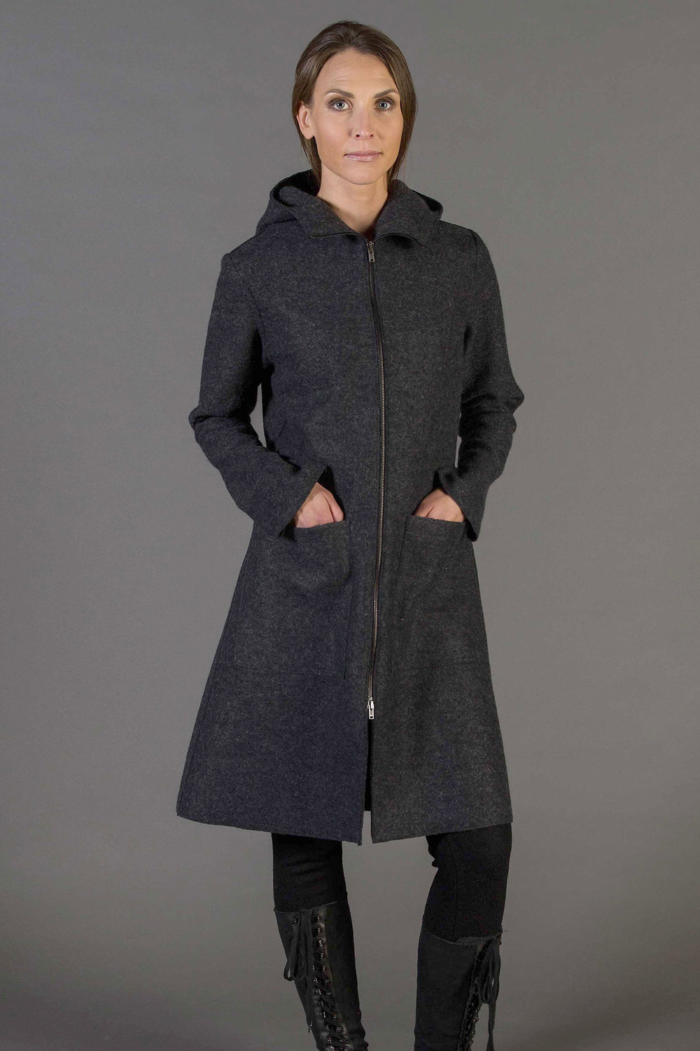 ura coat - boiled wool heather grey – Priory Shop